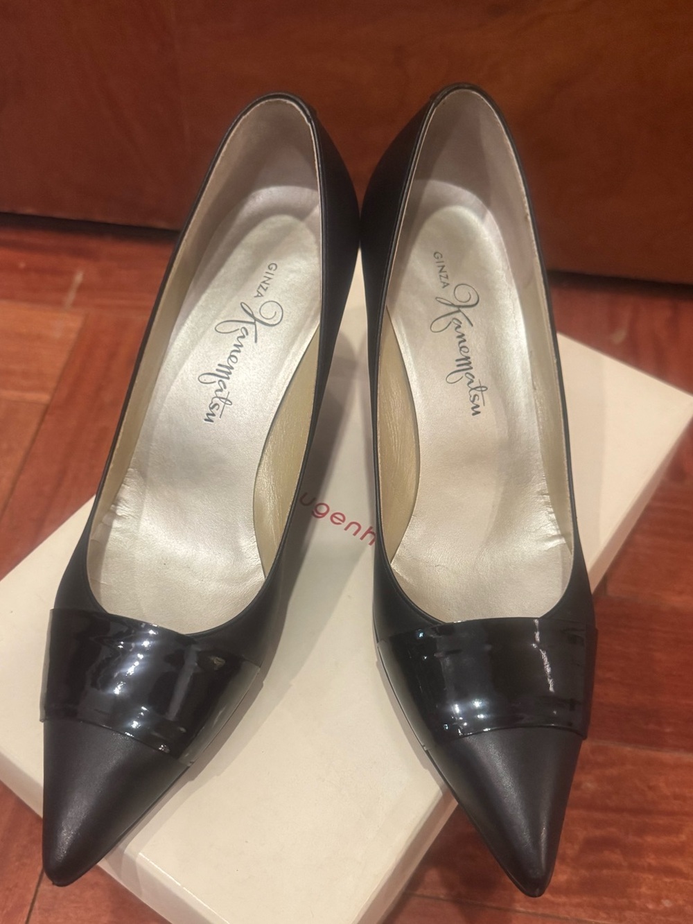 Ginza Kanematsu Black Pointed Toe Heels Pumps 23.5 D